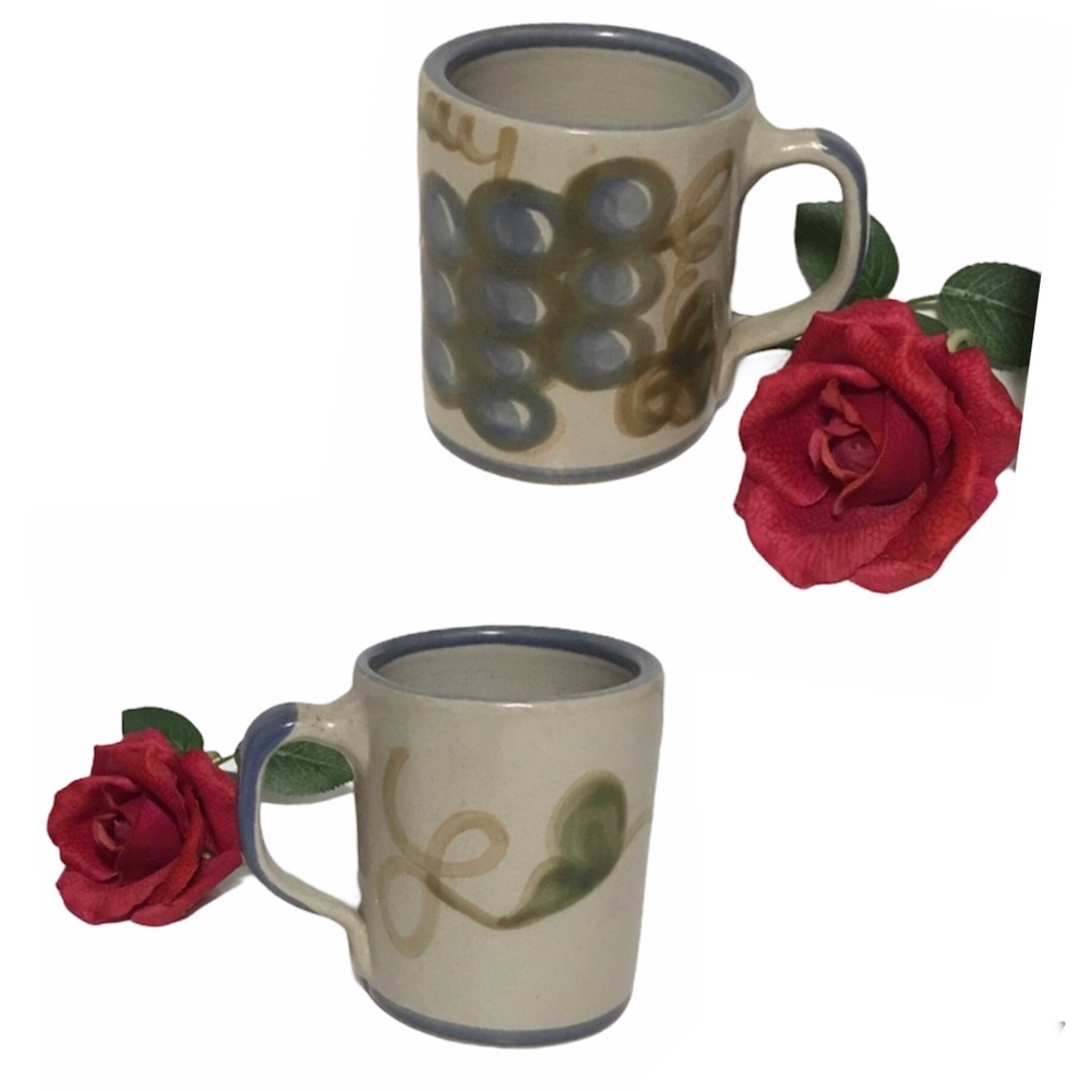 2 VINTAGE LOUISVILLE STONEWARE VTG GRAPES 2 MUGS OLIVE RIM
